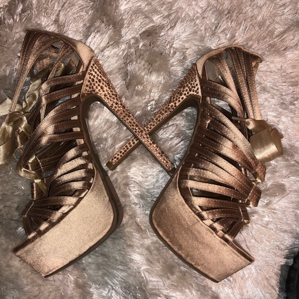 Satin rhinestone heels